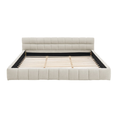 California King size Upholstered Bed Frame with Thick Fabric, Chenille Fabric Grounded California King Platform Bed with Headboard and Solid Frame. No Box Spring Needed-Beige(90.5''*80.5''*31'') image 7