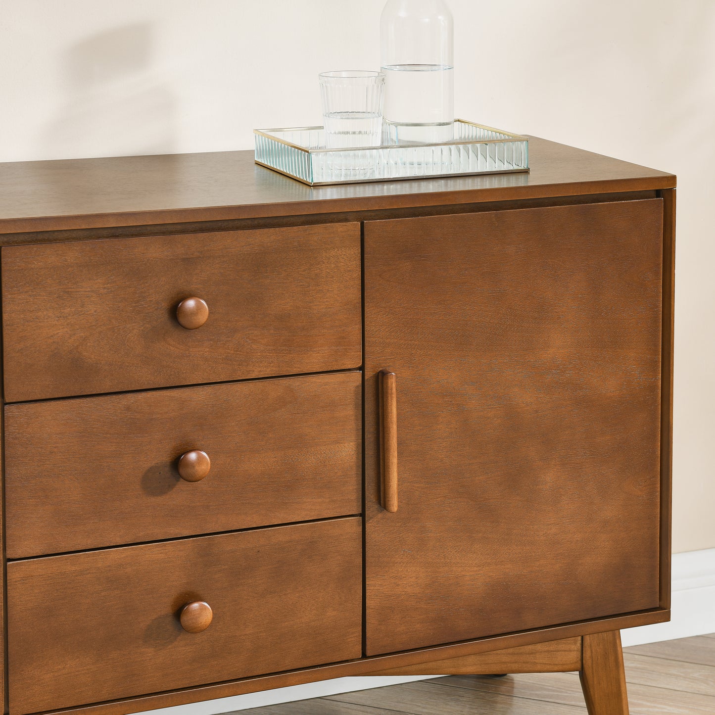 47.3" Mid Century Modern Sideboard Buffet Cabinet with Storage, Storage Cabinet with 2 Doors and 3 Drawers for Kitchen Dining Living Room, Accent Console Table, Walnut image 6