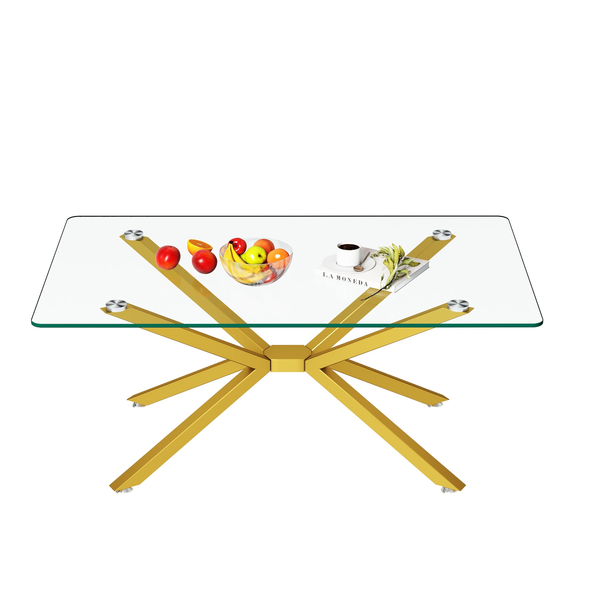 39.37" Rectangular Clear Tempered Glass Coffee Table,Stylish Design with Gold Metal Legs, Coffee Table for Living Room image 7