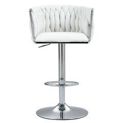 360° Adjustable Swivel Bar Stools Set of 2 with Woven Back - Beige