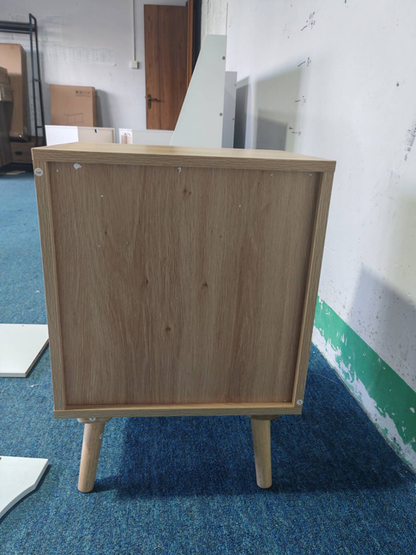 22.83'' H Rattan Nightstand, Side Table with Door Open Shelf, Accent Bedside End Table with Solid Wood Legs for Bedroom, Dorm and Small Spaces, Oak image 6