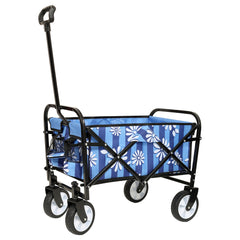 Minimeetall Colorful Collapsible Foldable Wagon Cart with strapping system, Beach Wagon ,Utility Wagon Grocery Cart Camping Shopping Sports Gardeing Fishing Supports 225lbs,flower blue light
