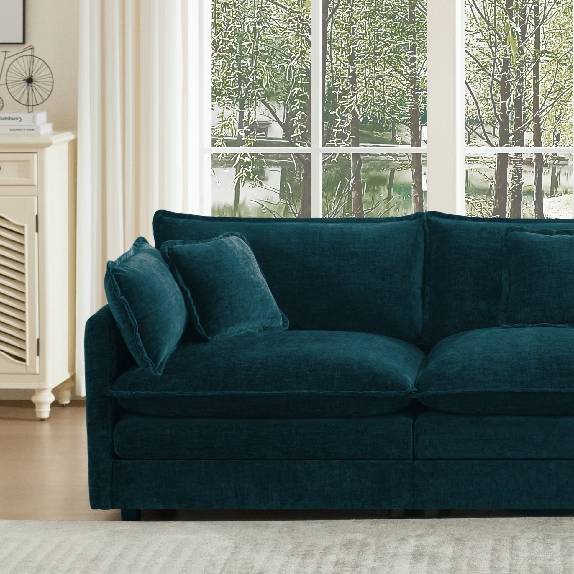 Comfort U Shaped Couch with Reversible Chaise, Modular Large U-Shape Sectional Sofa, Double Extra Ottomans,Blue Chenille image 5