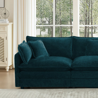 Modern Fabric Loveseat Sofa Couch for Living Room, Upholstered Large Size Deep Seat 2-Seat Sofa with 4 Pillows,Blue Chenille image 6