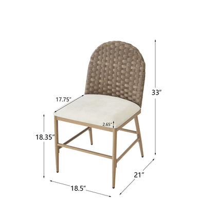 Farmhouse Dining Chairs Set of 2, Upholstered Kitchen Chairs Armless Iron Side Chair with rattan Backrest for Dining Room,Restaurant,Brown image 4