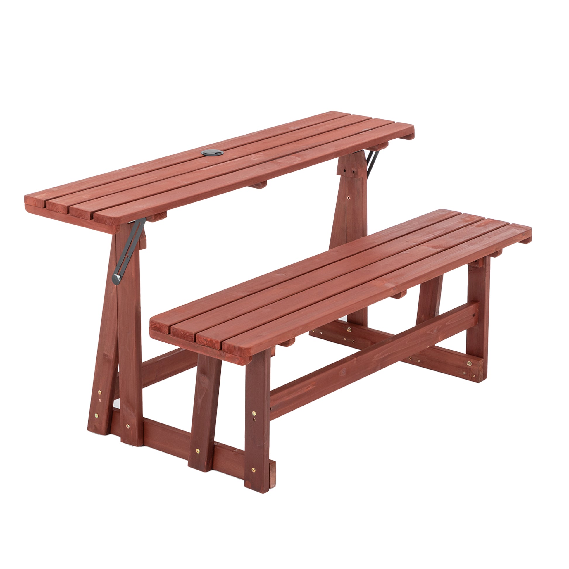 2-in-1 Convertible Bench Picnic Table, Outdoor Folding Dining Set with Backrest & Umbrella Hole, Solid Wood Waterproof & UV Resistant – For Backyard, Patio, Garden, Park Walkway image 1