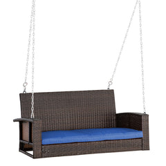 Outsunny 2 Person Wicker Hanging Swing Bench, Front Porch Swing Outdoor Chair with Cushions 550 lbs. Weight Capacity for Backyard, Garden, Blue