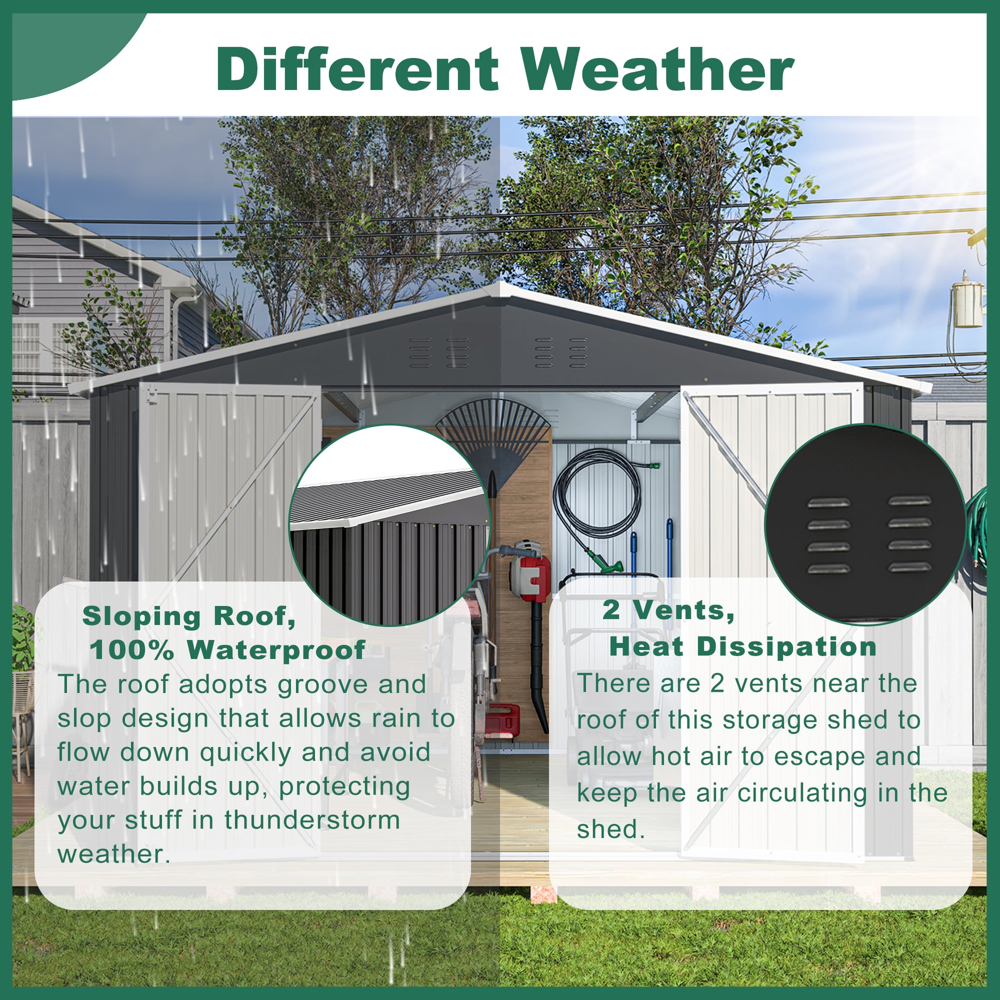 Outdoor Storage Shed 10x12 FT, Utility Metal Tool Storage with Lockable Doors and Updated Frame Structure, Large Metal Garden Shed for Backyard, Patio Lawn, Black image 3
