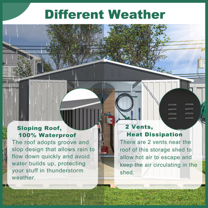 Outdoor Storage Shed 10x12 FT, Utility Metal Tool Storage with Lockable Doors and Updated Frame Structure, Large Metal Garden Shed for Backyard, Patio Lawn, Black image 3
