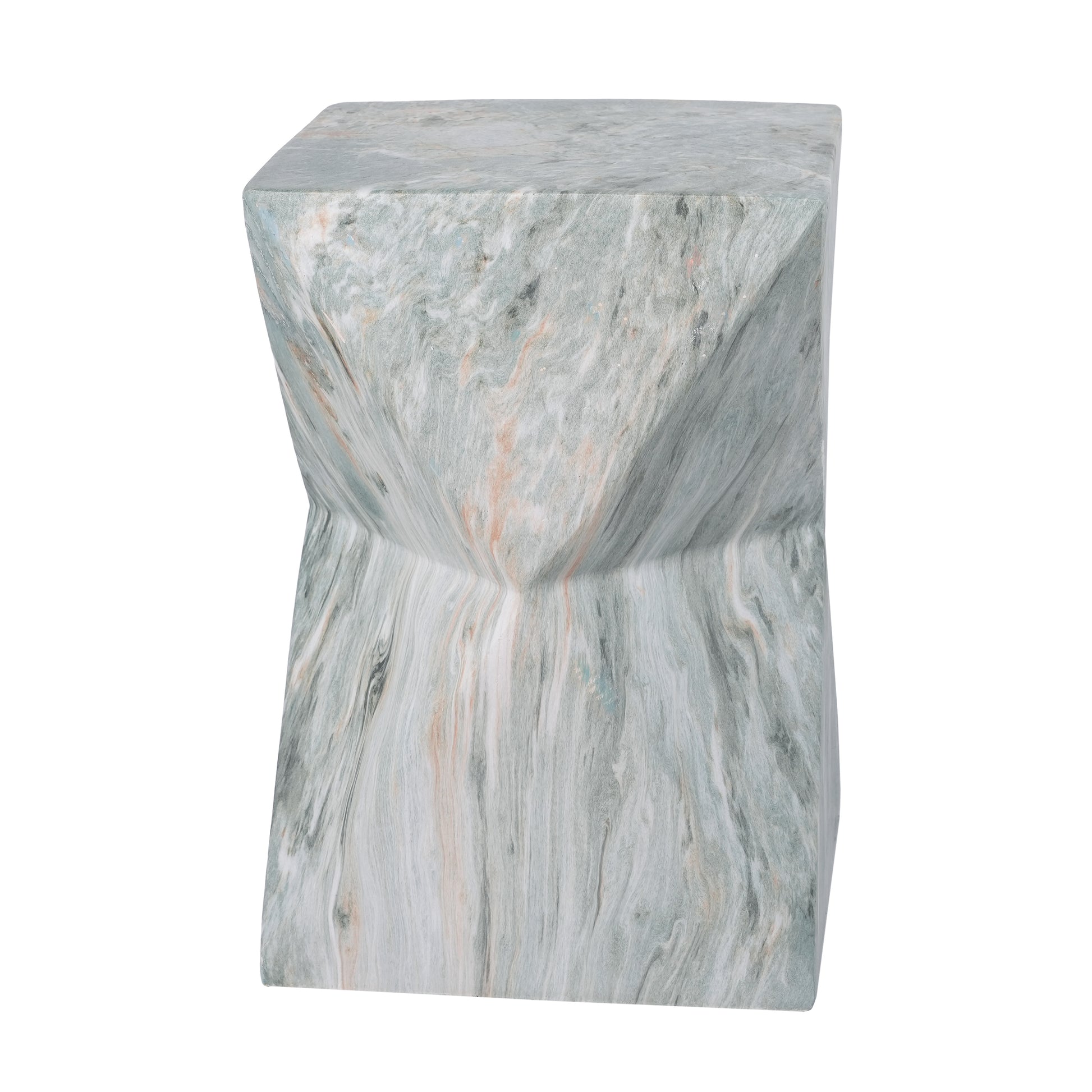 18.5"H Modern Geometric MGO Side Table, Hourglass Accent Table with Faux Marble Finish - Weather Resistant End Table for Indoor and Outdoor Use, Living Room, Bedroom & Patio, Green Marble image 11