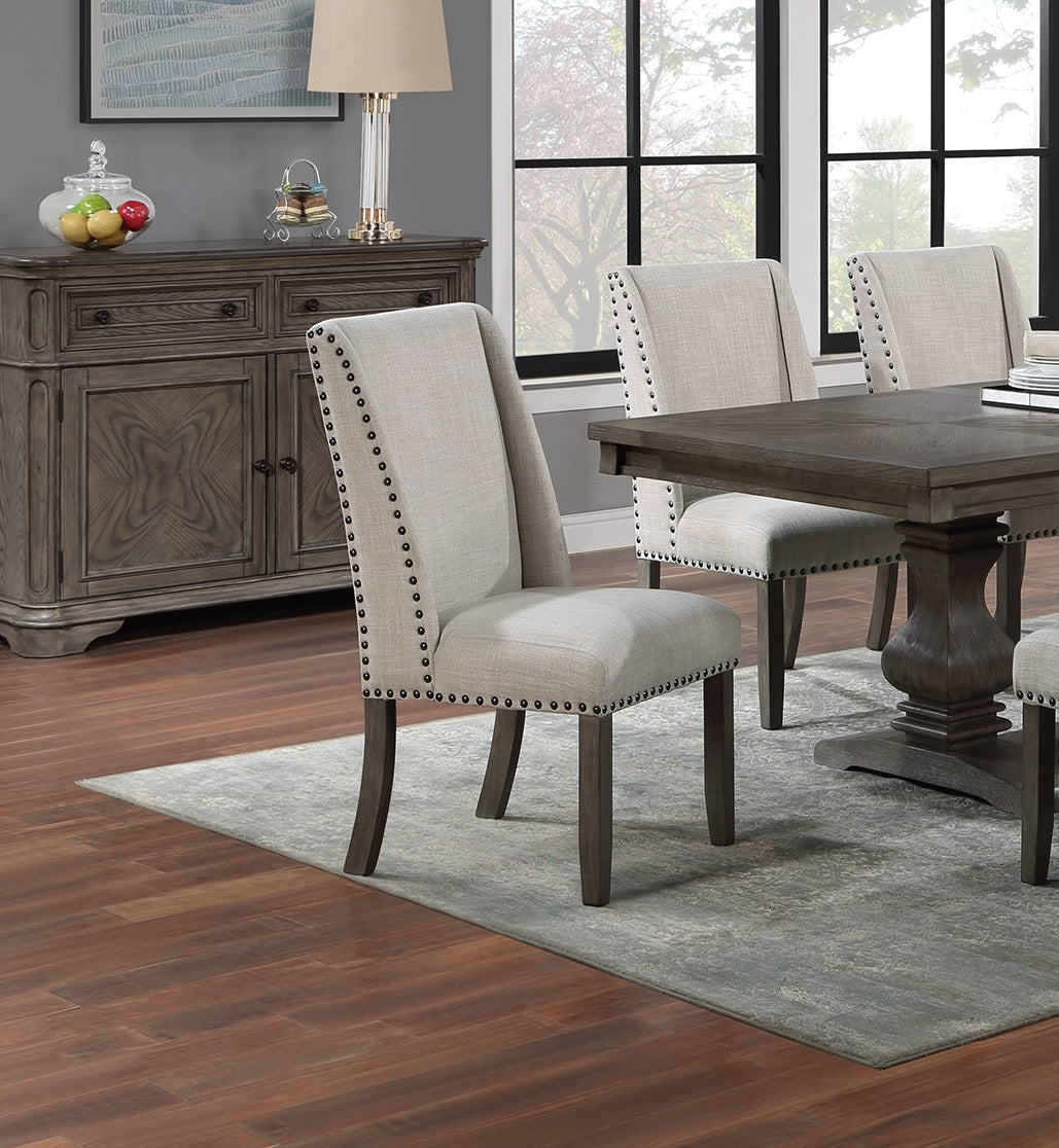 Traditional Formal 2pc Side Chairs Upholstered Wingback Design Oak Finish Dining Room Furniture Nailhead Trims Dining Chairs image 3