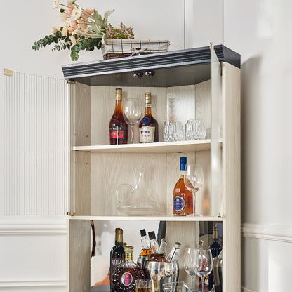 70.86"(180cm) Tall Free Standing Corner Storage Cabinet, 5 Tiers Wine Cabinet With Tempered Glass Doors, Mirrored Back, Adjustable Shelves For Living Room Kitchen, Modern Wood Display Cabinet image 7