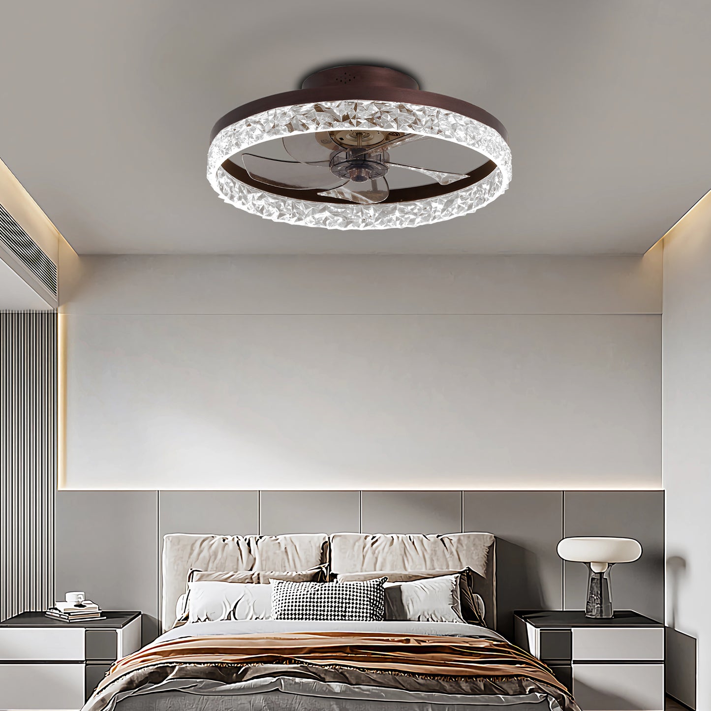 19.7" Ceiling Fans with Lights, Low Profile Ceiling Fan and Remote, Flush Mount Ceiling Fans, Stepless Dimmable LED Light, Brown Fixtures for Bedroom, Living Room image 2