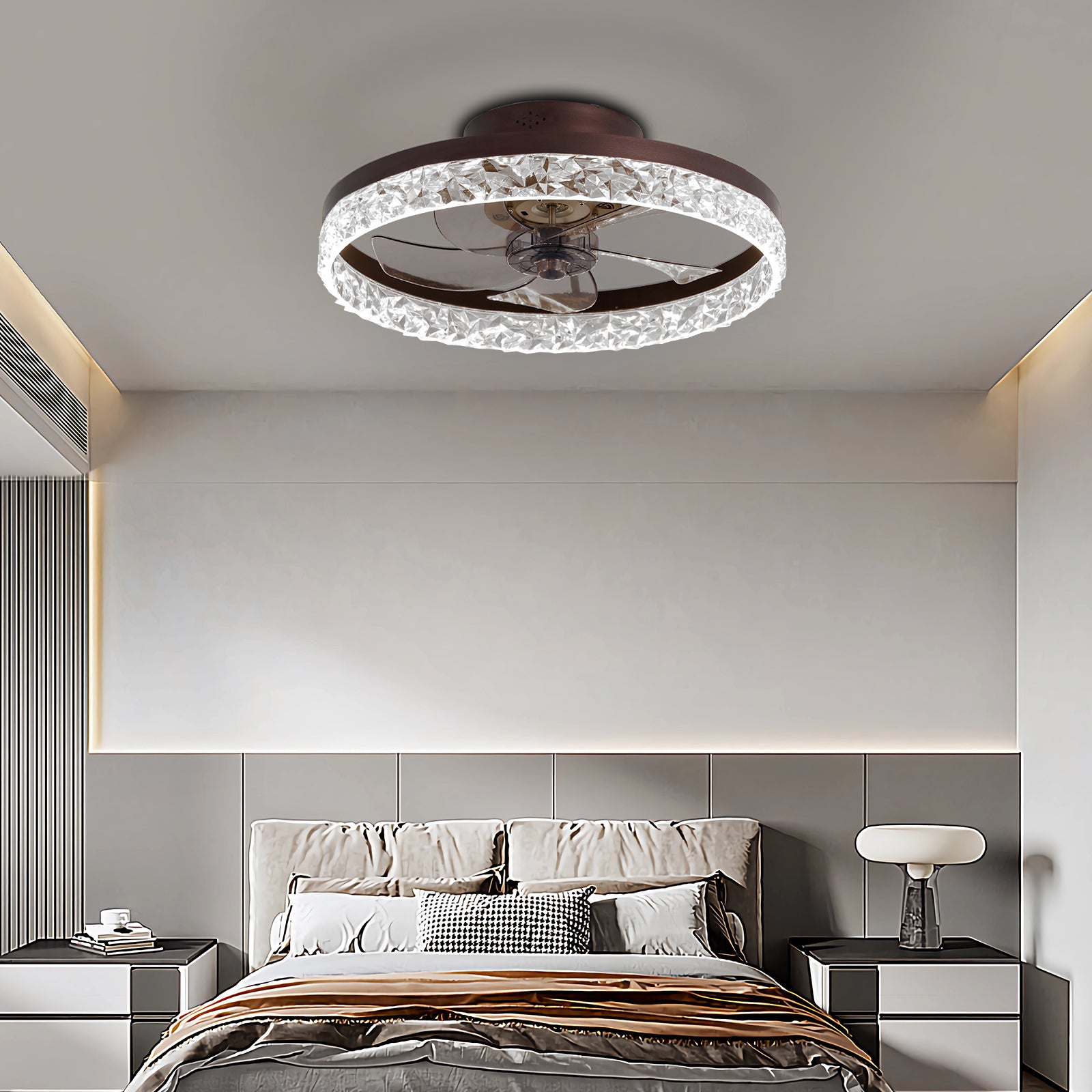 19.7" Ceiling Fans with Lights, Low Profile Ceiling Fan and Remote, Flush Mount Ceiling Fans, Stepless Dimmable LED Light, Brown Fixtures for Bedroom, Living Room image 2