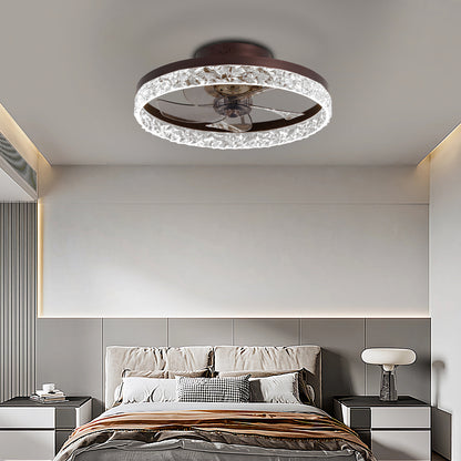 19.7" Ceiling Fans with Lights, Low Profile Ceiling Fan and Remote, Flush Mount Ceiling Fans, Stepless Dimmable LED Light, Brown Fixtures for Bedroom, Living Room image 2