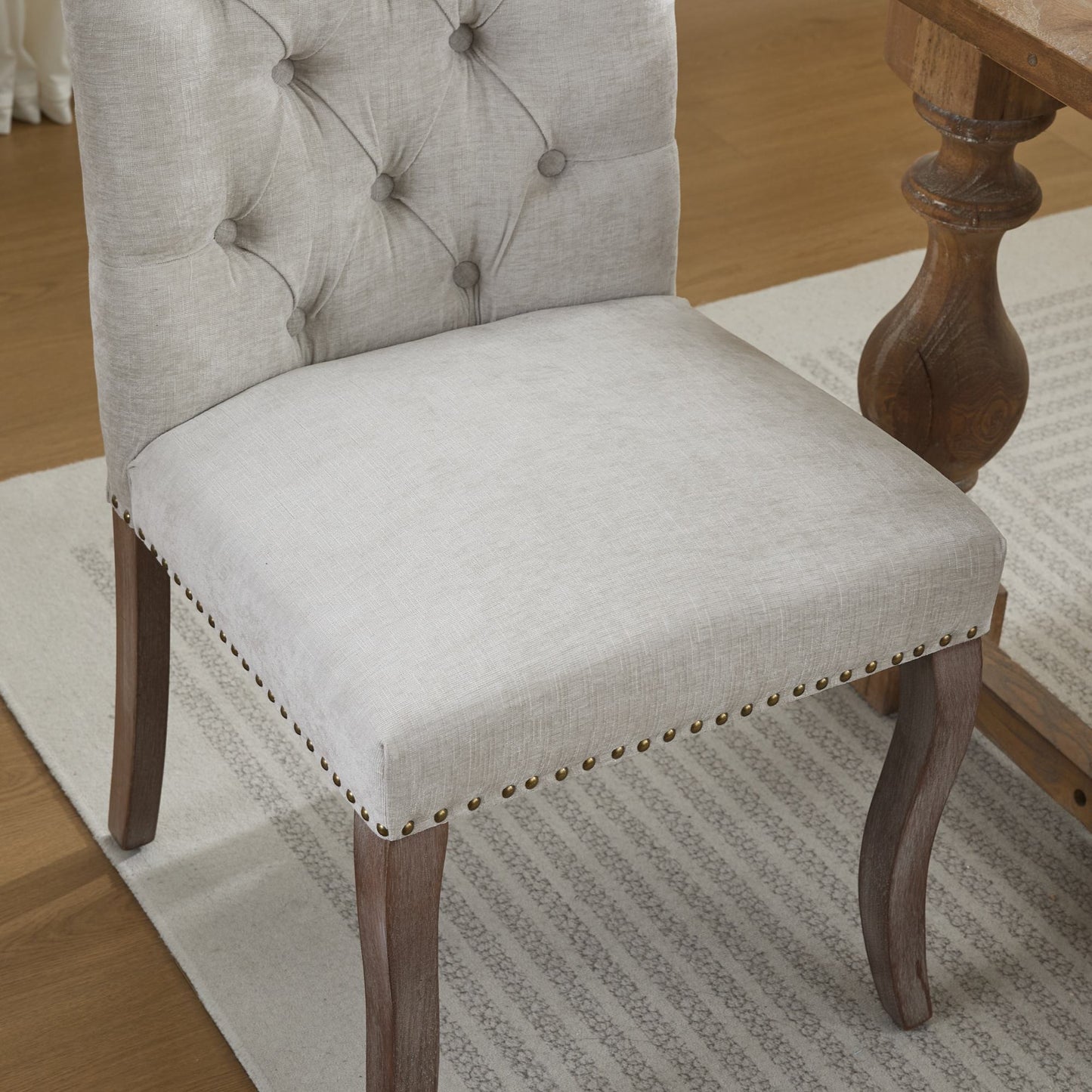 Upholstered Chenille Fabric Accent Dining Chair, Curved Solid Wood Legs, Elegant Tufted Club Dining Room Kitchen Room Dining Chair, Set of 2,Beige,SW1894BG image 10