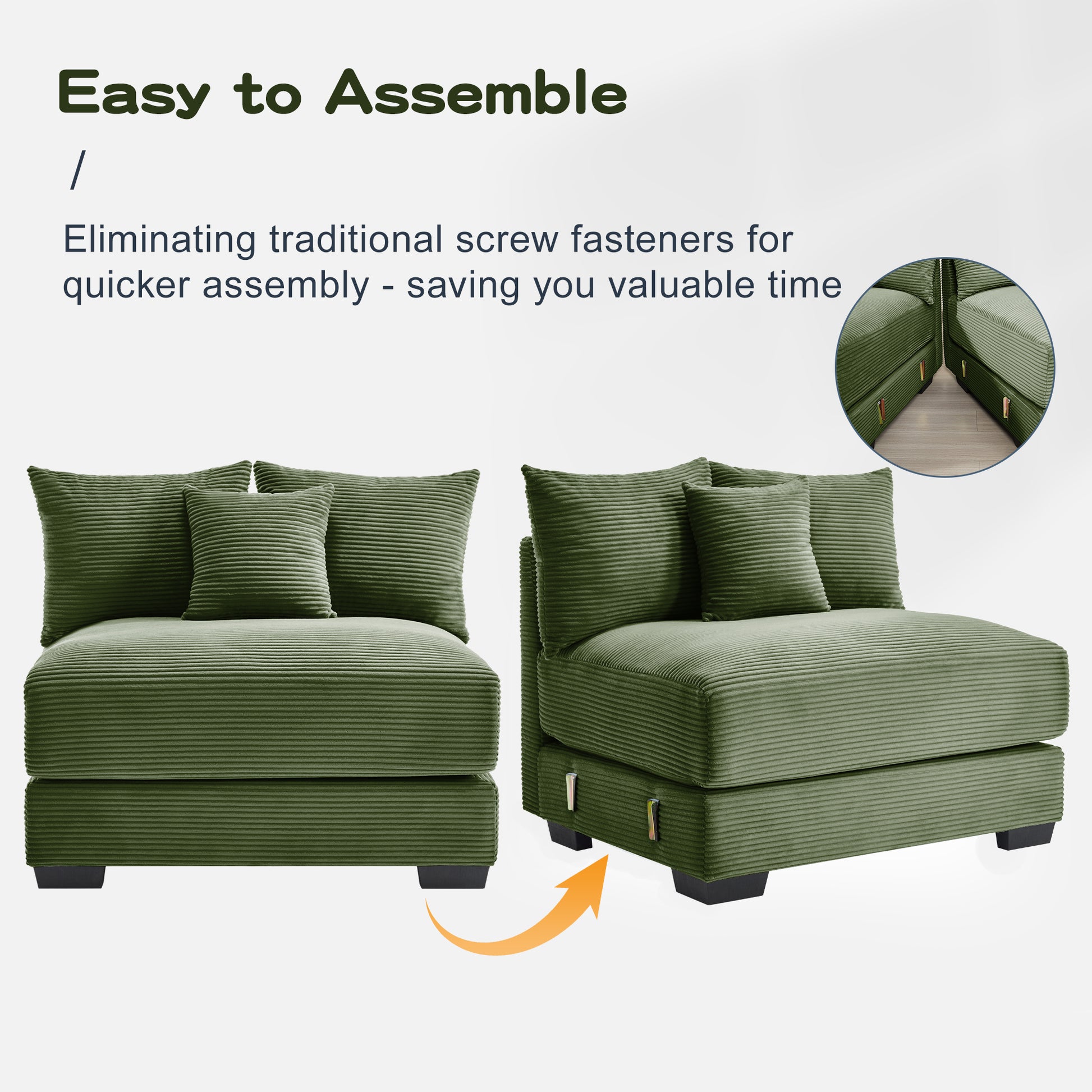 170"Oversized Cloud Modular U-Shape Sectional Couch,Premium Corduroy Fabric With An Ottoman,Deep Seat Wide Armrests,8 Throw Pillows Good Resilience Cushion,Easy Assembly,For Living Rooms Studies,Green image 11