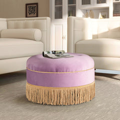 Yolanda 24" Round Upholstered Accent Ottoman, Lavender Velvet
