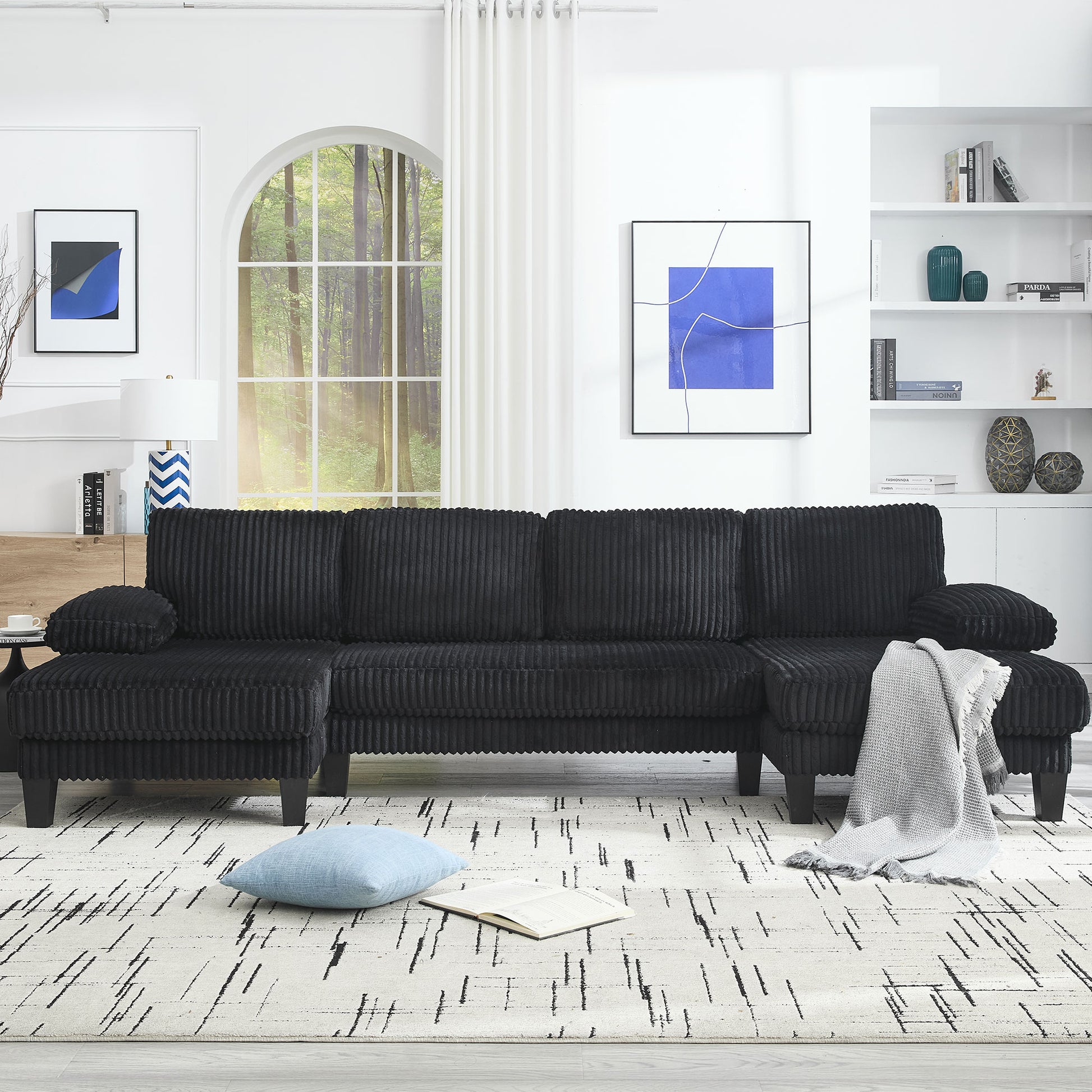 [VIDEO provided][New]U-Shaped Couch with Oversized Seat,4-Seat Sofa with Double Chaise,Comfortable and spacious indoor furniture for Living Room,Apartment image 4