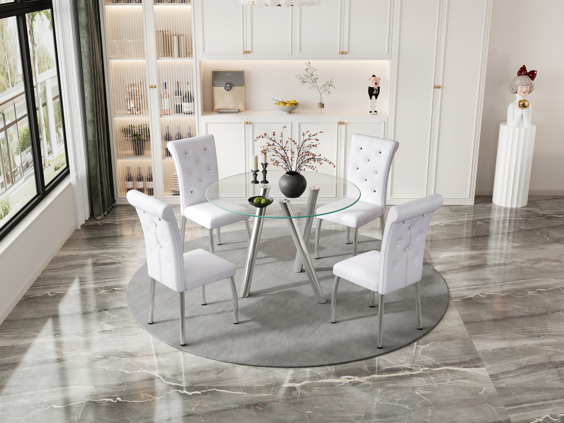 35-Inch Tempered Glass Dining Table with Sturdy Metal Legs image 11