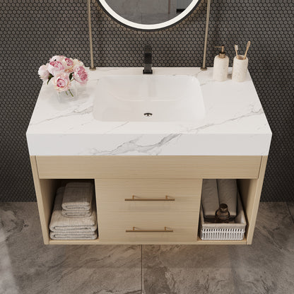 29.9" Modern Floating Bathroom Vanity with Sintered Stone Top Ceramic Undermount Sink Wall-Mounted for Small Bathrooms, Apartment image 4
