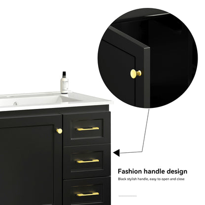 30"Black Bathroom Vanity. Abundant Storage Cabinet -2 Soft close doors and 4 drawers (excluding the ceramic basin) image 7