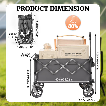 PORTABLE 400L Collapsible Wagon, Folding Wagon Cart, Beach Wagon with Big Wheels, 450LB Heavy Duty Foldable Wagon, Large Capacity Wagon for Camping, Sports, Garden, Baseball image 9