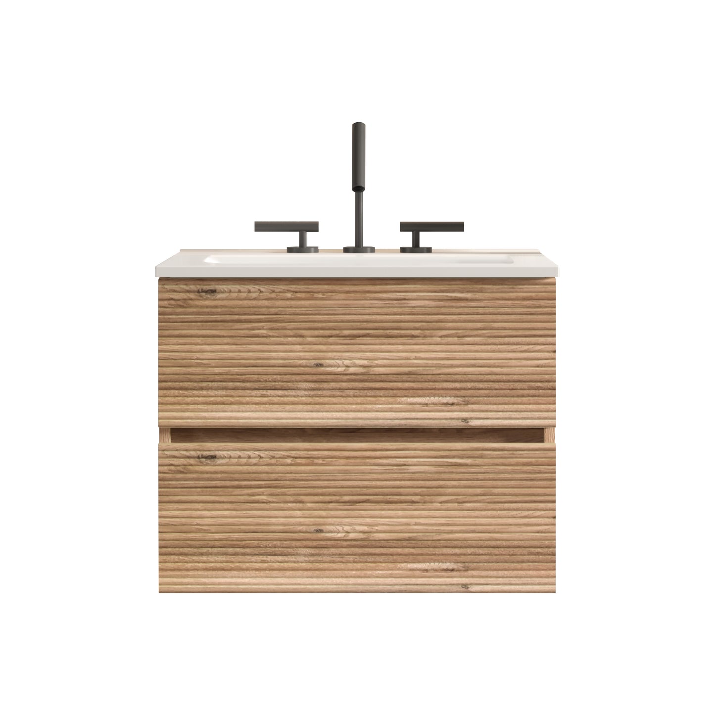Gloria 24" Wall Mounted Rough Oak&Rough Oak Bathroom Vanity with Integrated Ceramic Sink with 3 holes, Overflow, Large Storage Floating Bathroom Vanity for Modern Bathroom, KD image 7