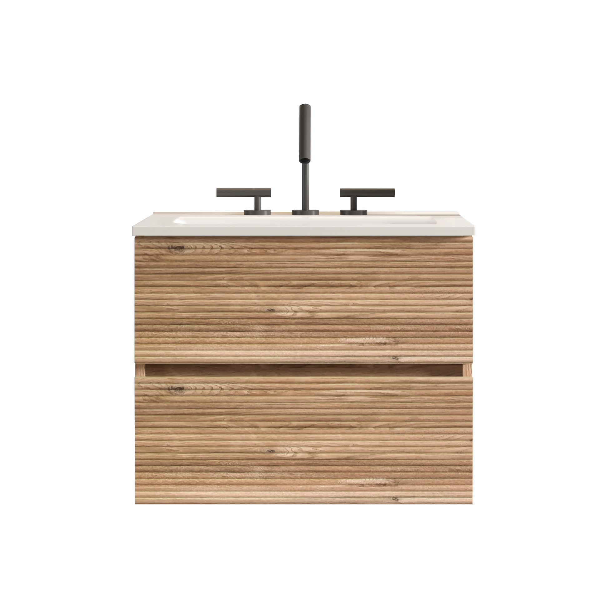 Gloria 24" Wall Mounted Rough Oak&Rough Oak Bathroom Vanity with Integrated Ceramic Sink with 3 holes, Overflow, Large Storage Floating Bathroom Vanity for Modern Bathroom, KD image 7