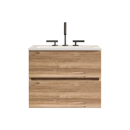 Gloria 24" Wall Mounted Rough Oak&Rough Oak Bathroom Vanity with Integrated Ceramic Sink with 3 holes, Overflow, Large Storage Floating Bathroom Vanity for Modern Bathroom, KD image 7