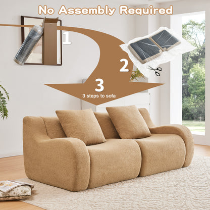 Soft Teddy Fabric Boneless Sofa,No Assembly Required Streamlined Design,Anti-Slip Design 32D High Density Sponge Fits Living Rooms Bedrooms,Camel image 11