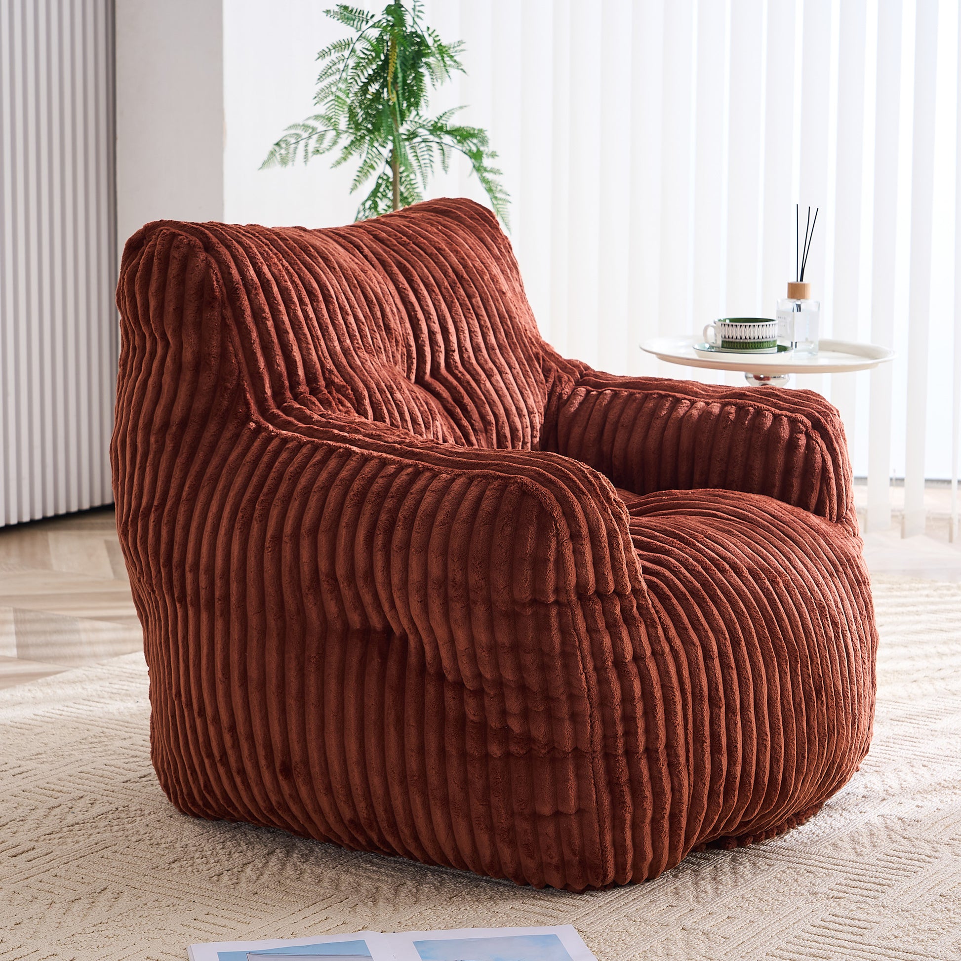 010-Soft Fluffy Corduroy Fabric Bean Bag Chair Filled With Memory Sponge,Red image 8