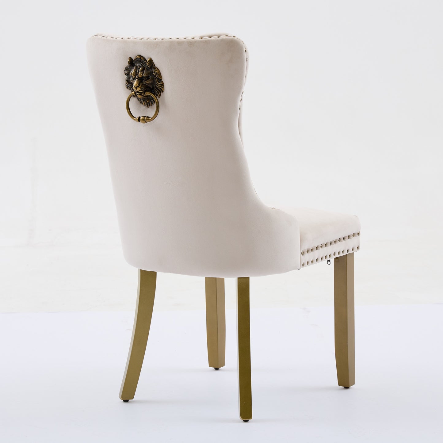 Mid-Century Modern Chairs with Lion Head Pull Ring,High-end Tufted Solid Wood Contemporary Velvet Upholstered Dining Chair with Golden Wooden Legs Nailhead Trim 2-Pcs Set,Beige,SW1201BG image 6