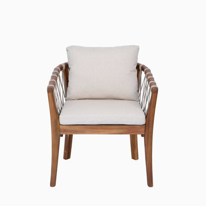Outdoor Dining Chairs set for 2, Acacia Wood Frame with Teak Finish, Multi Brown Rope Weave, Water Repellent Beige Cushion, Patio Bistro Chairs for Backyard Garden Balcony image 9