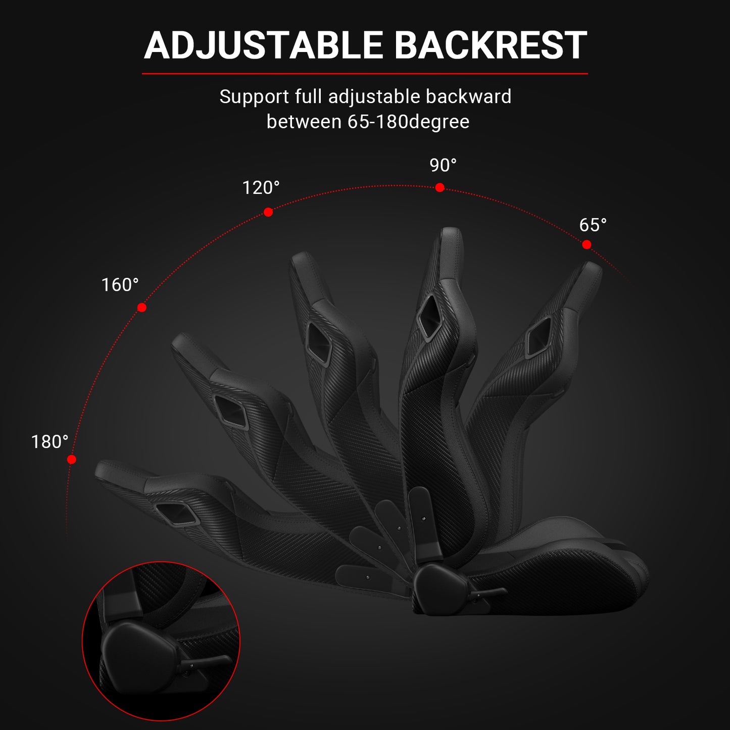 2PC New Universal Bucket Racing Seats Black Stitch Black PVC Leather Reclinable Carbon Look Leather Back With Adjustor Slider(Not Including Seat Bracket) 1 box of 2 pieces image 6