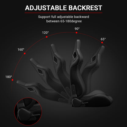 2PC New Universal Bucket Racing Seats Black Stitch Black PVC Leather Reclinable Carbon Look Leather Back With Adjustor Slider(Not Including Seat Bracket) 1 box of 2 pieces image 6