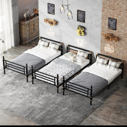 Quad Bunk Bed for 4 Kids, Heavy Duty Metal Twin Bunk Bed Frame, Detachable Triple Bunk Bed, Can Be Divided Into 3 Twin Beds, Black(Old SKU W2580S00020) image 4