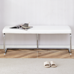 Stylish White Leather Shoe Changing Stool with Silver Metal Legs