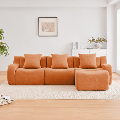 Boneless Sofa,3 Seat High-Quality Teddy Fabric,Anti-Slip Design,No Assembly Curved Armrests Streamlined Design,Assembly Chaise 32D High Density Sponge For Living Rooms Bedrooms,Orange image 3