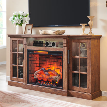 65" Fireplace TV Stand for TVs up to 75",with 28" Electric Fireplace and LED Light image 1