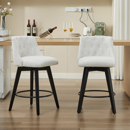 007-360° Swivel Bar Stools Set of 2-Modern 25" Counter Height Stools with Stain-Resistant Line&Button Tufted Back, Solid Wood Frame Barstools for Kitchen Island, Cafe or Home Bar, Easy Assembly White image 7