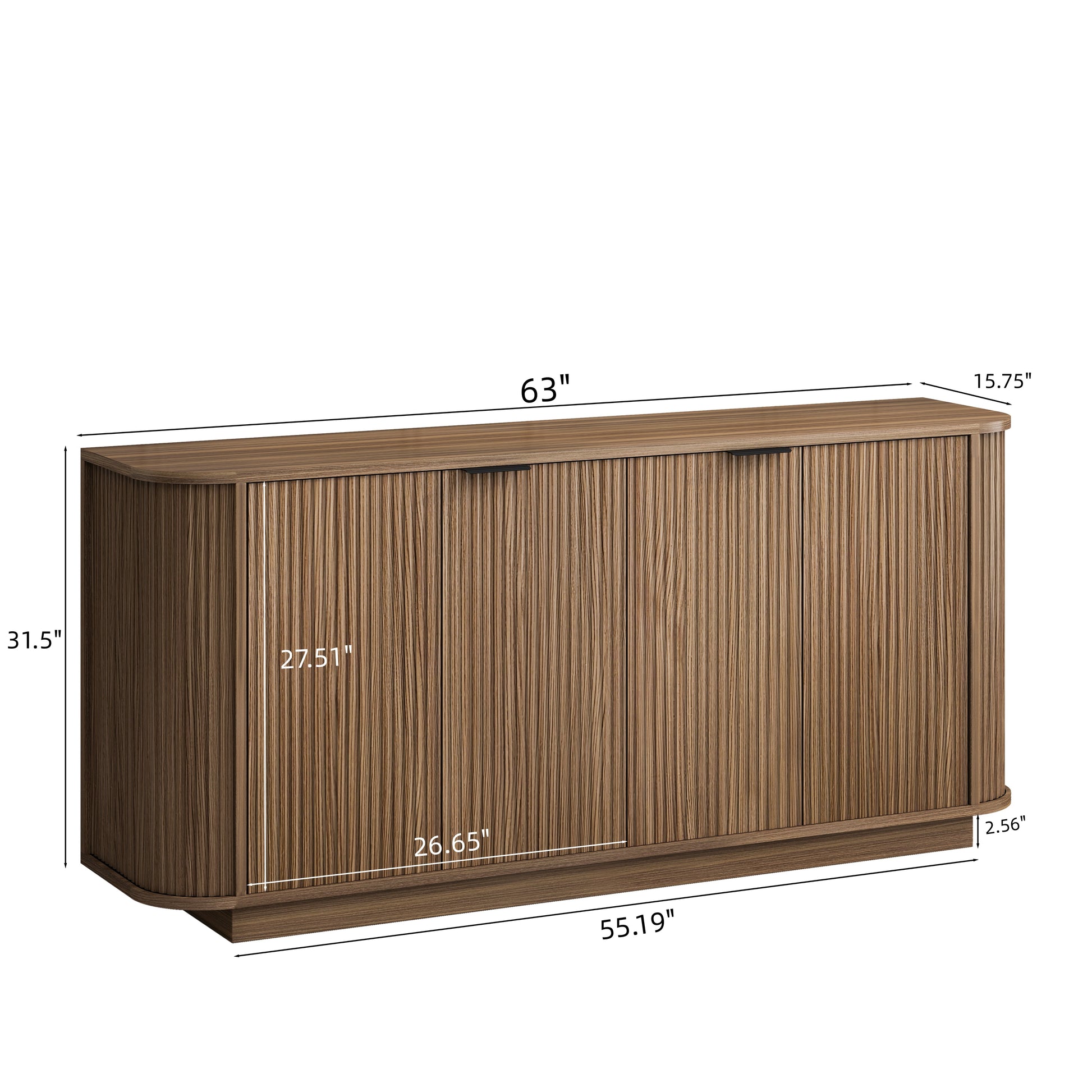 63"Wavy Storage Sideboard, Double-Door Buffet Cabinet with Adjustable Shelves, Suitable for Kitchen, Living Room, Hallway - Versatile Storage (Brown) image 4