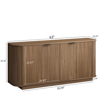 63"Wavy Storage Sideboard, Double-Door Buffet Cabinet with Adjustable Shelves, Suitable for Kitchen, Living Room, Hallway - Versatile Storage (Brown) image 4