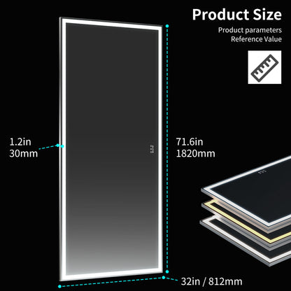 Large LED mirror with 3 color modes for home gym