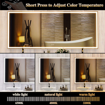 Oversized LED mirror silver aluminum frame 72x32 inch
