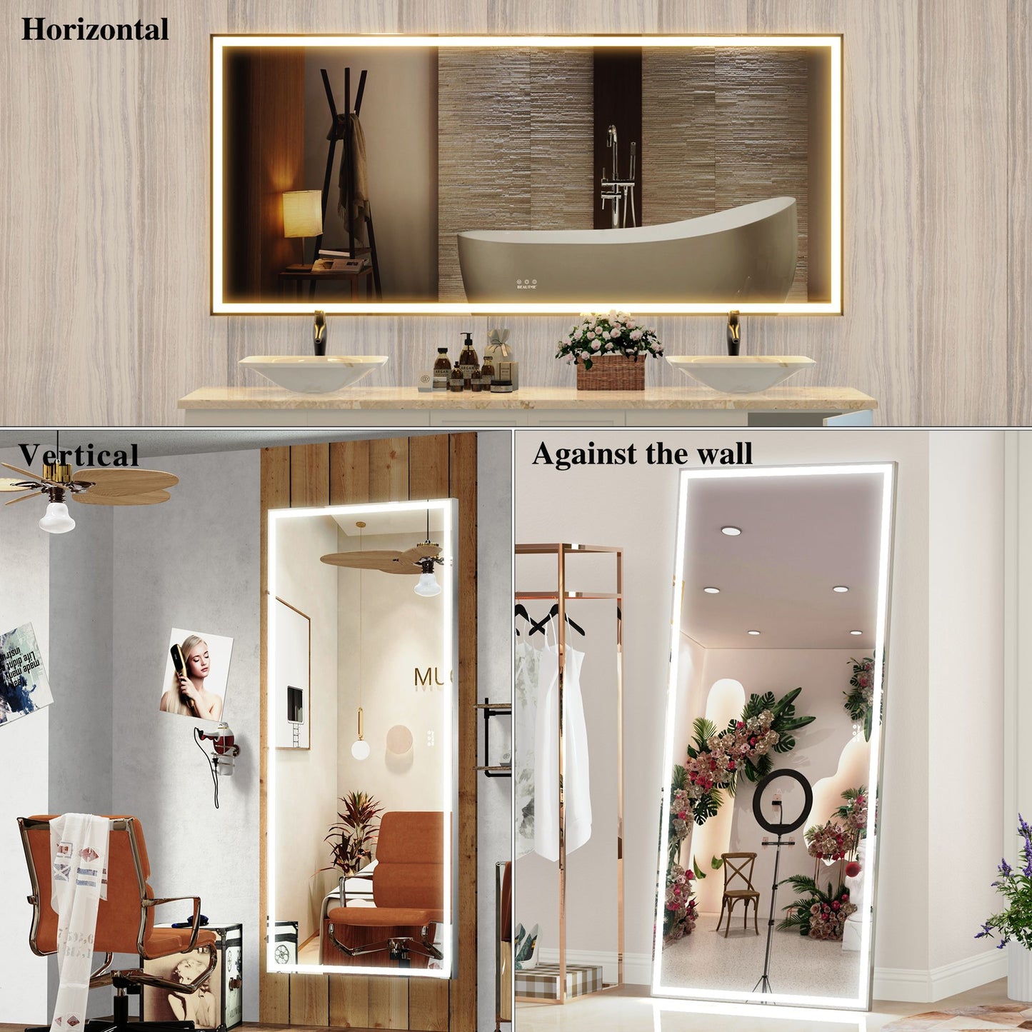 72x32 inch LED mirror for bedroom dressing room aluminum frame