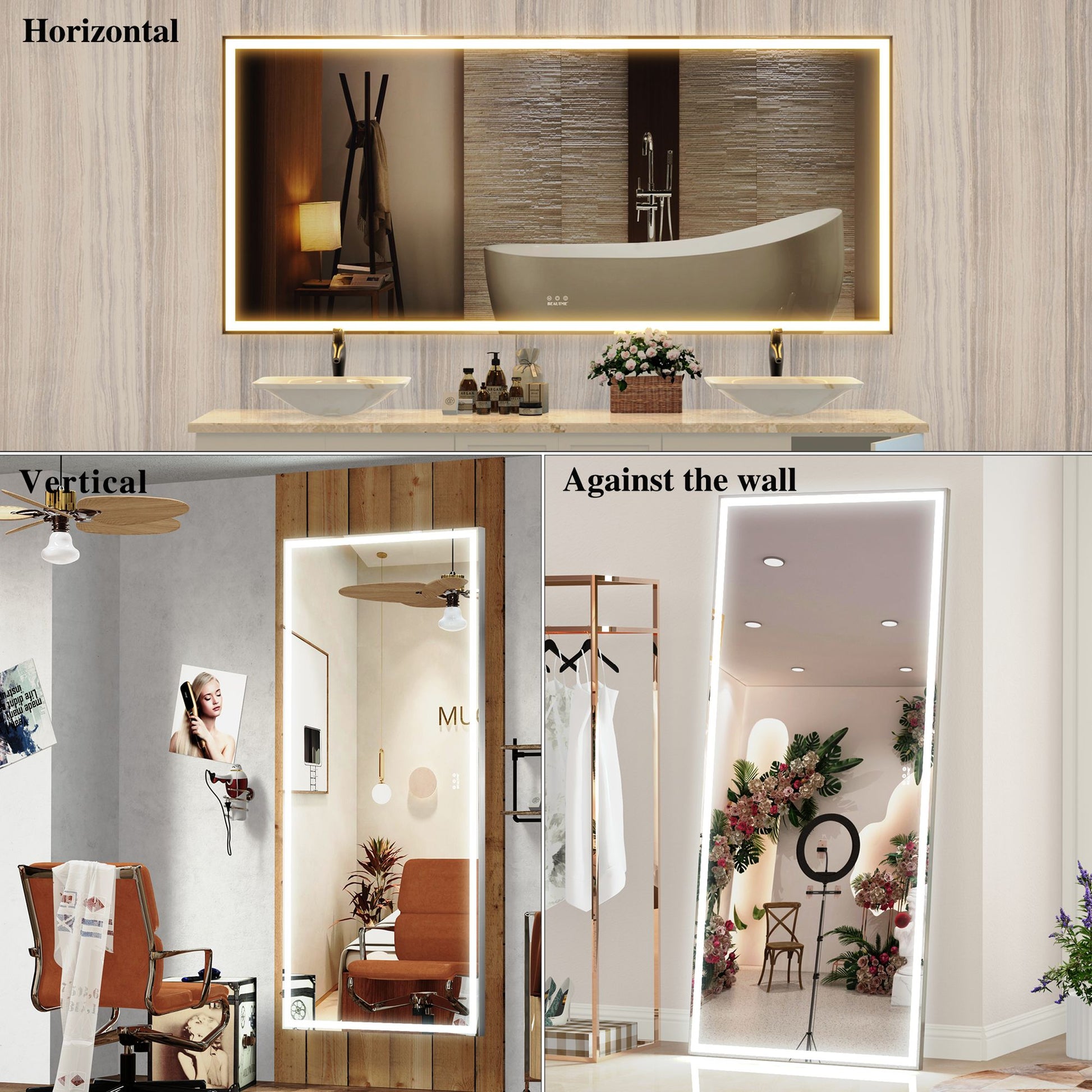 72x32 inch LED mirror for bedroom dressing room aluminum frame