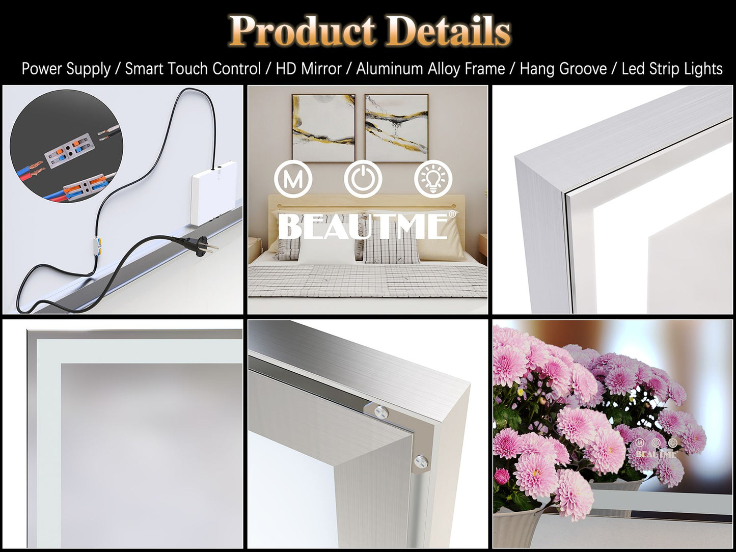 72X32 inch Oversized LED Bathroom Mirror Wall Mounted Mirror with 3 Color Modes Aluminum Frame Wall Mirror Large Full Le image 18