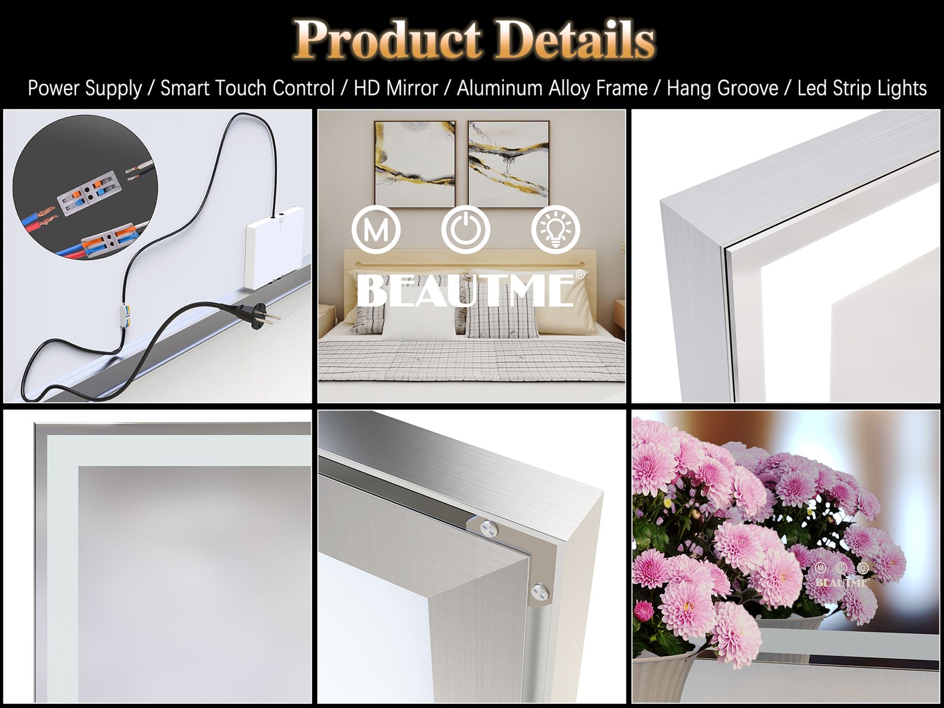 72X32 inch Oversized LED Bathroom Mirror Wall Mounted Mirror with 3 Color Modes Aluminum Frame Wall Mirror Large Full Le image 18