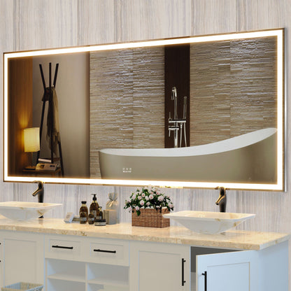 72x32 inch oversized LED bathroom mirror with 3 color modes aluminum frame front view